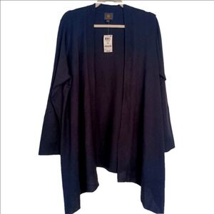 JM Collection Core Cardi Cardigan Women 1X Deep Black Open Front Textured Trim